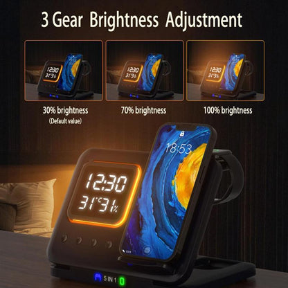 5 In1 LED Digital Alarm Clock & Fast Charging Dock Station