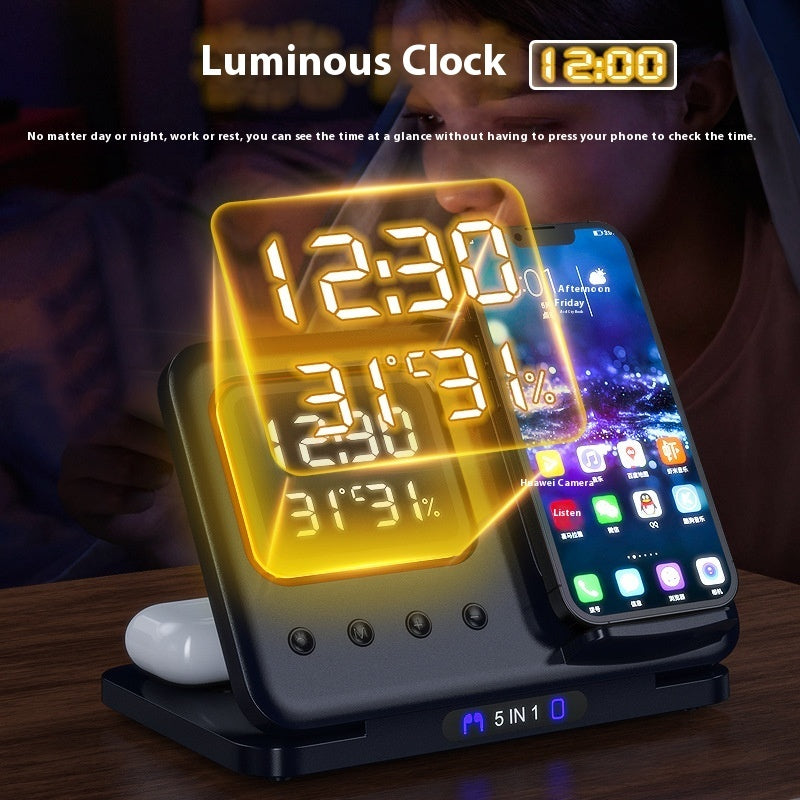 5 In1 LED Digital Alarm Clock & Fast Charging Dock Station