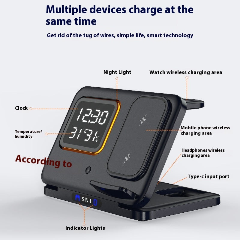 5 In1 LED Digital Alarm Clock & Fast Charging Dock Station