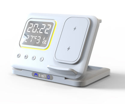 5 In1 LED Digital Alarm Clock & Fast Charging Dock Station