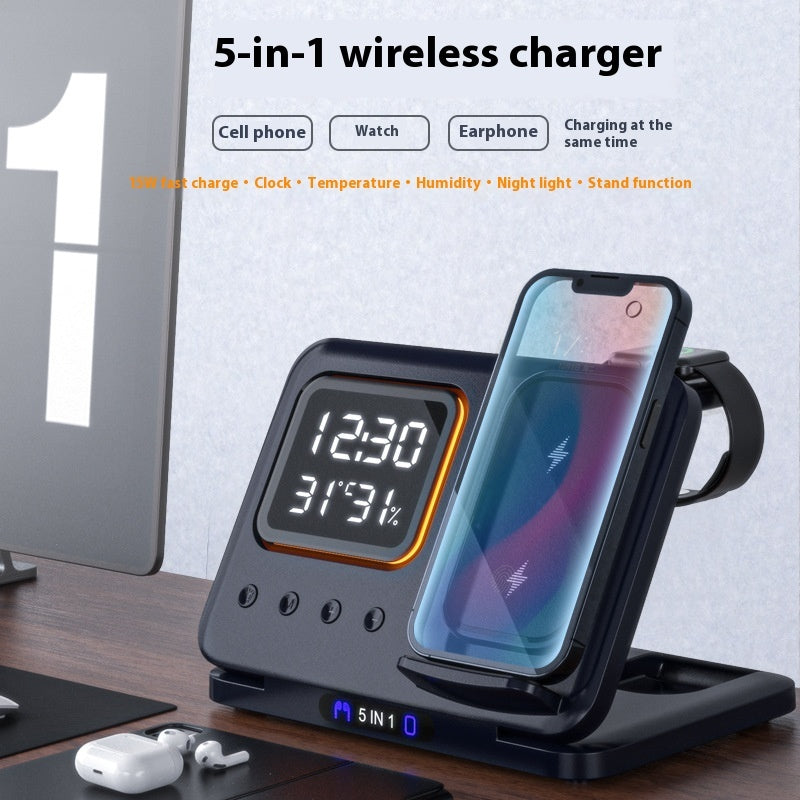 5 In1 LED Digital Alarm Clock & Fast Charging Dock Station